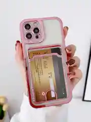 Розовый чехол на Айфон, с карманом для карт, IPhone XR 11 12 13 14 15 Pro Max, картхолдер