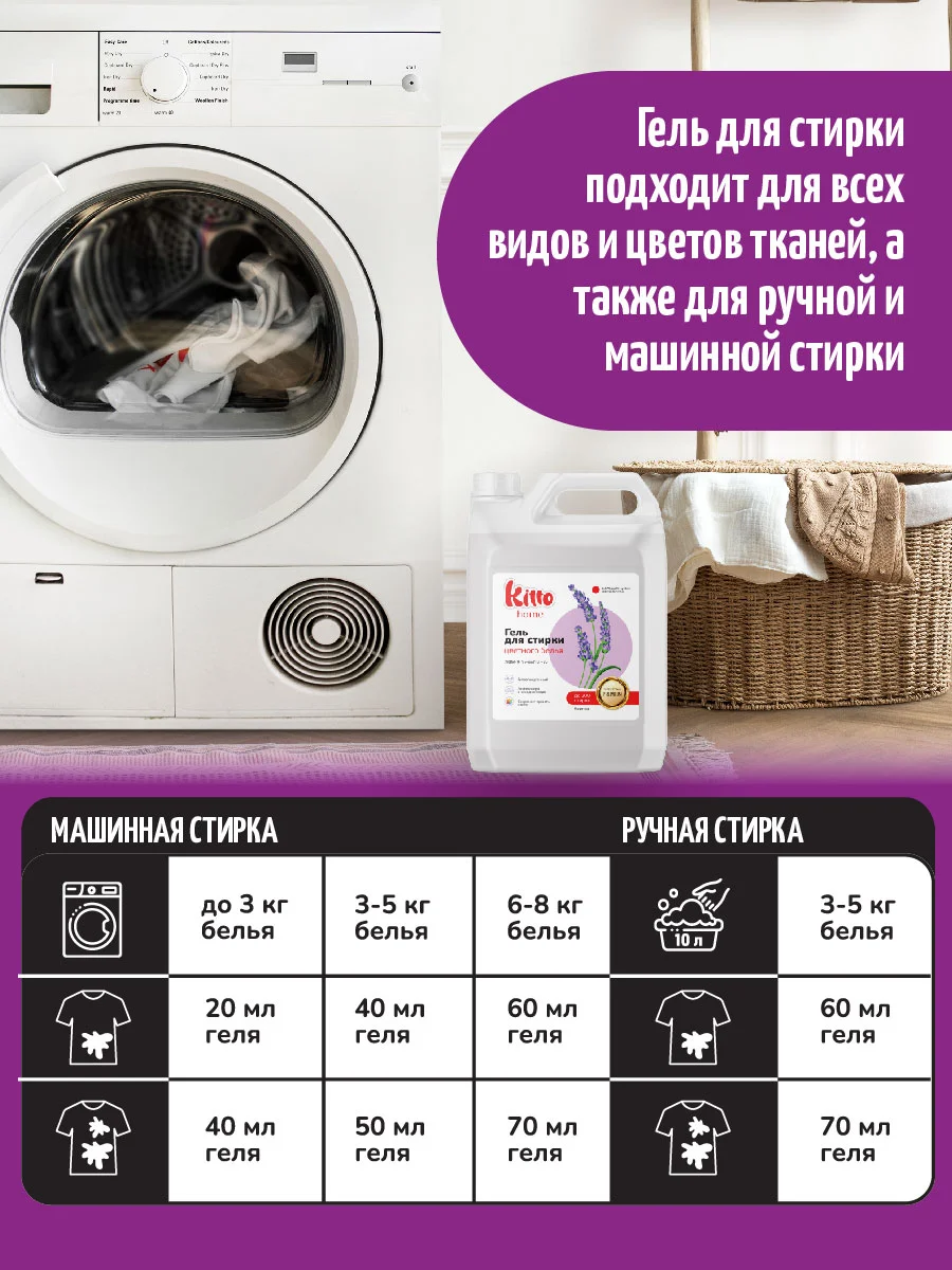 Гель концентрат для стирки цветного белья Kitto Home, 5 литров, 200 стирок