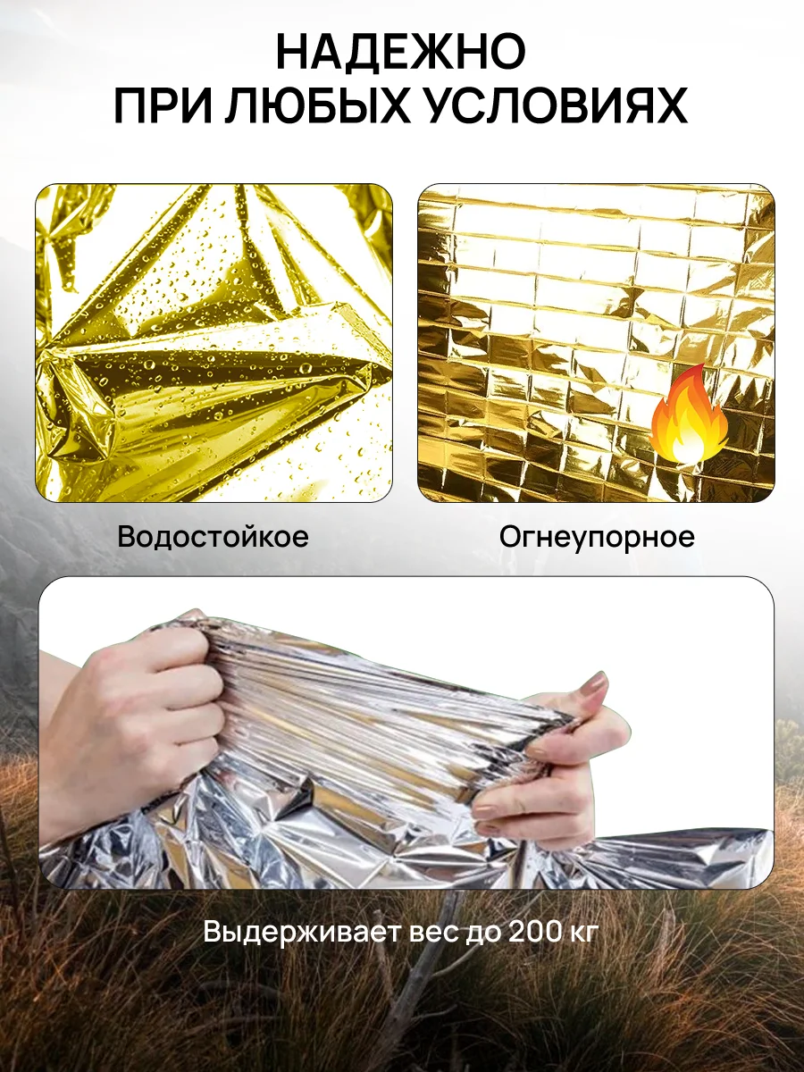 Термоодеяло спасательное туристическое, 10 штук