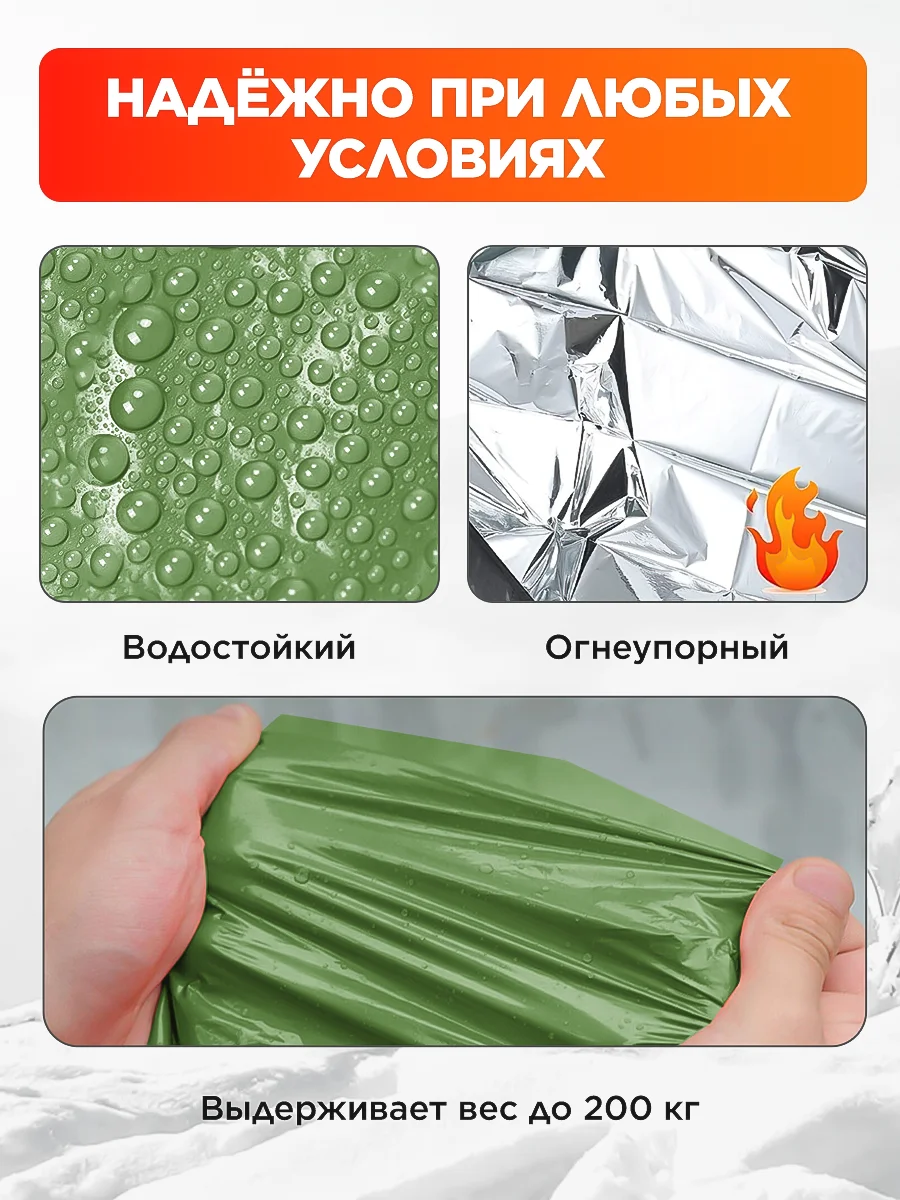 Термоодеяло спасательное, термо-дождевик зелёный