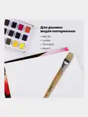 Кисточка (кисть) для рисования ПИФАГОР, ЩЕТИНА, плоская, № 18, деревянная ручка, 200878