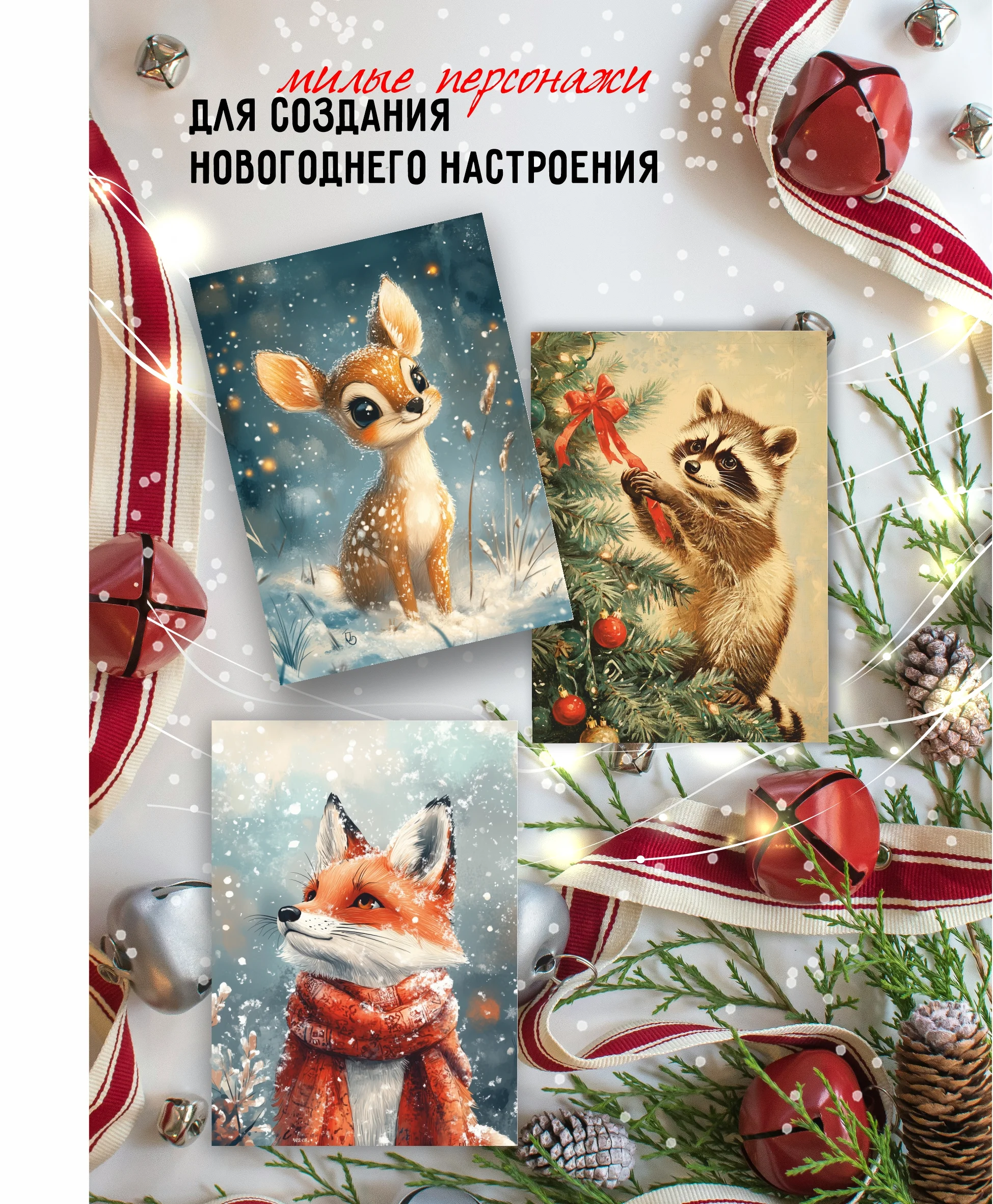 Светло-синий набор новогодних открыток, зима