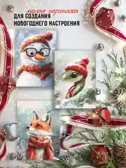 Серый набор новогодних открыток, зима