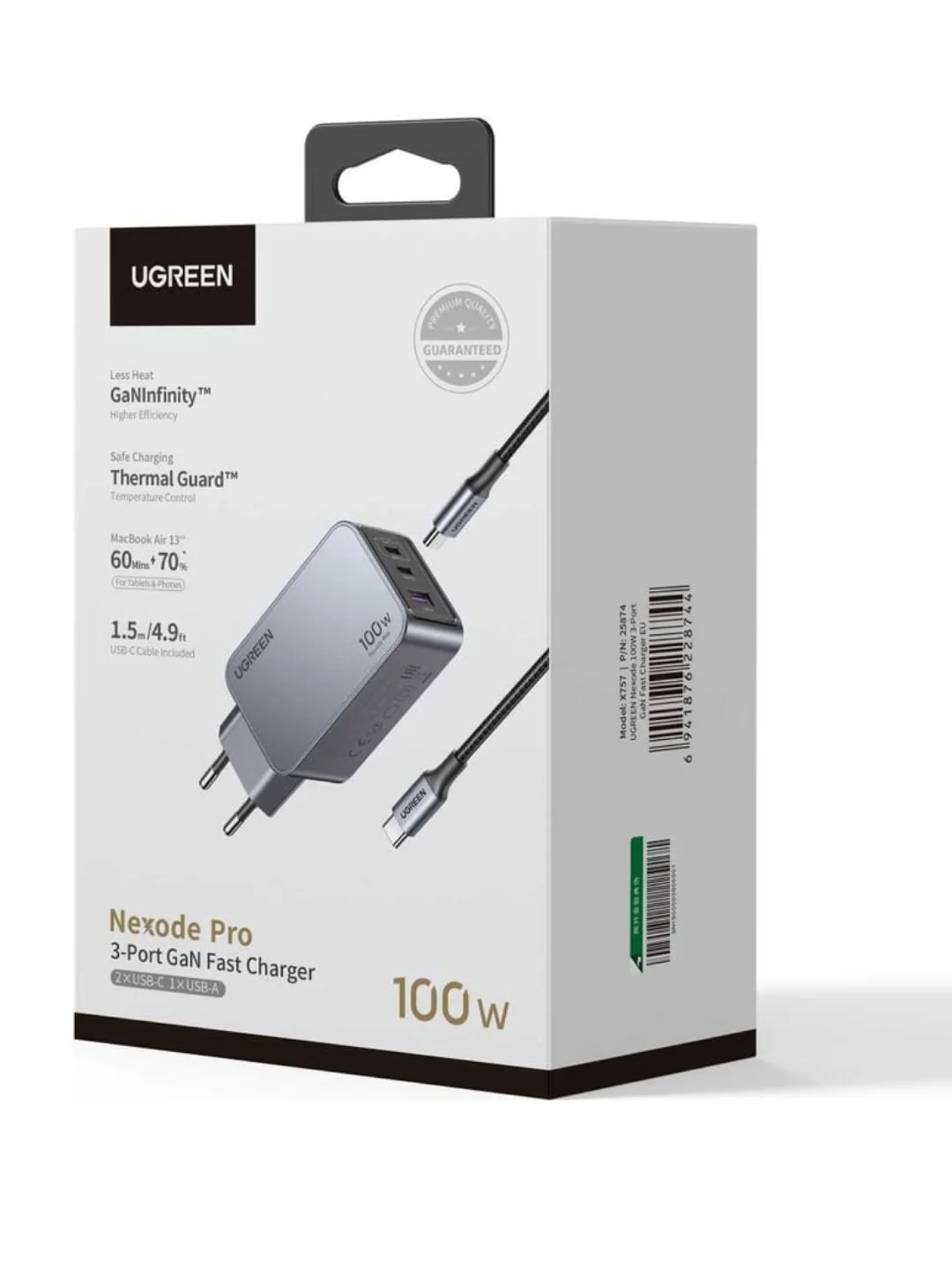 Зарядное устройство Ugreen X757 (25874) Nexode Pro 100W USB-A+2*USB-C GaN Tech Fast  с каб