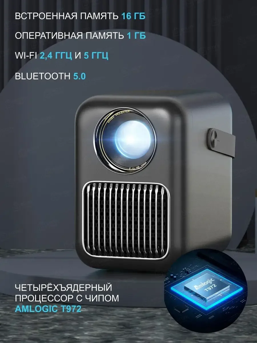 Черный портативный проектор Wanbo Projector T6R Max Android 9.0, Wi-Fi, Bluetooth, 16 Гб + 1 Гб
