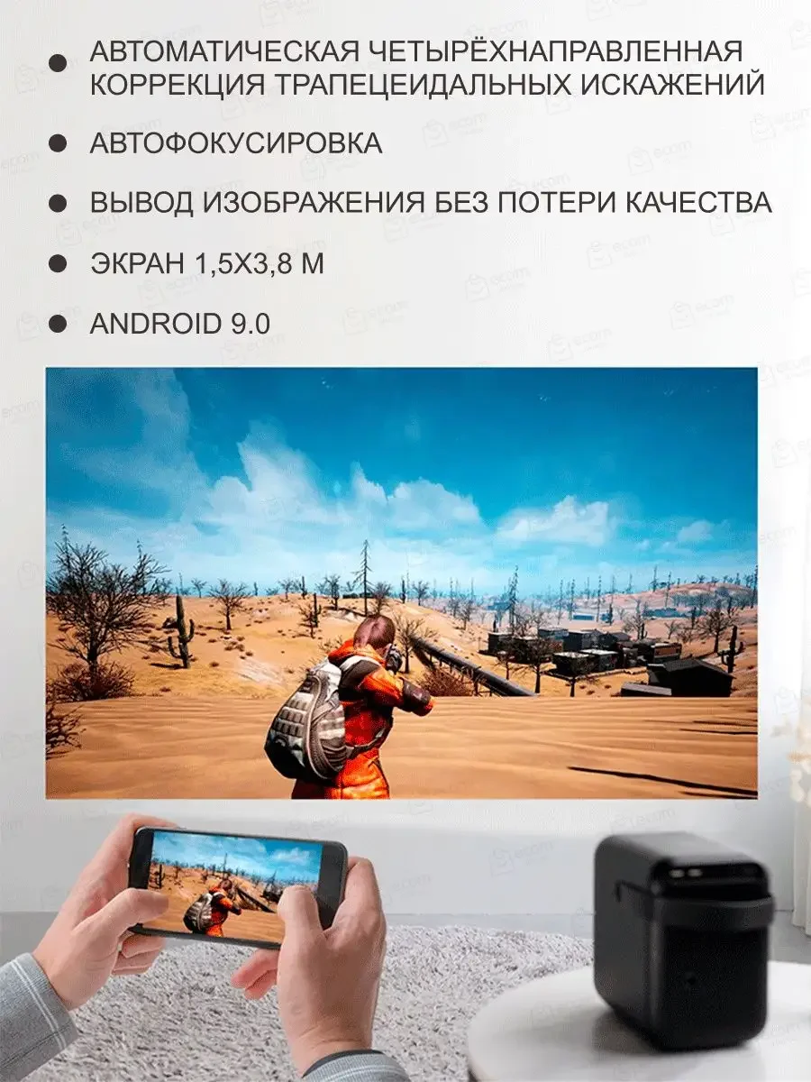 Черный портативный проектор Wanbo Projector T6R Max Android 9.0, Wi-Fi, Bluetooth, 16 Гб + 1 Гб