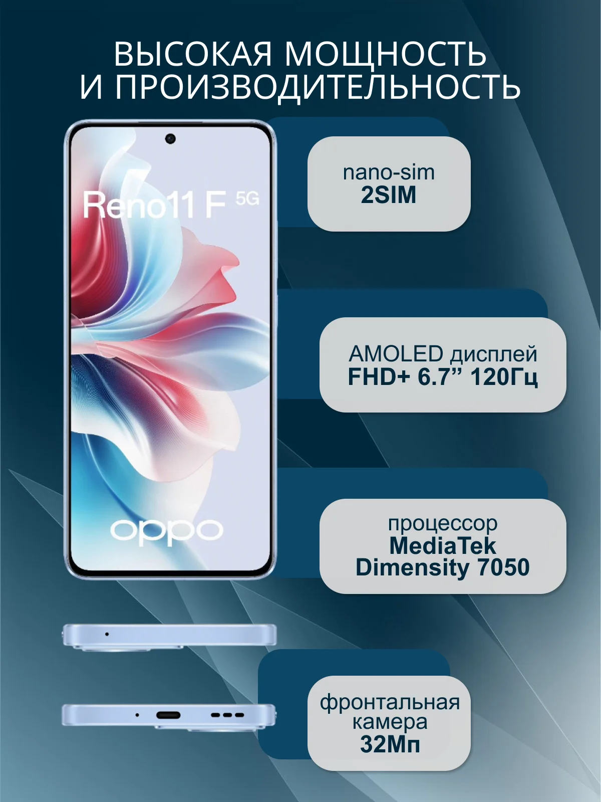Голубой смартфон Oppo Reno11 F 5G 8/256 Гб