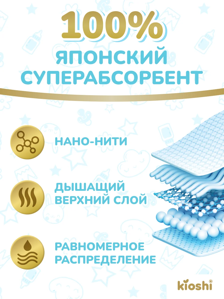 Подгузники KIOSHI PREMIUM NEW BORN, 5 кг, 24 штуки