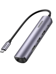Адаптер Ugreen CM418 (10919) USB-C to 2*USB 3.0+HDMI+RJ45 Ethernet Adapter+PD. серебристый