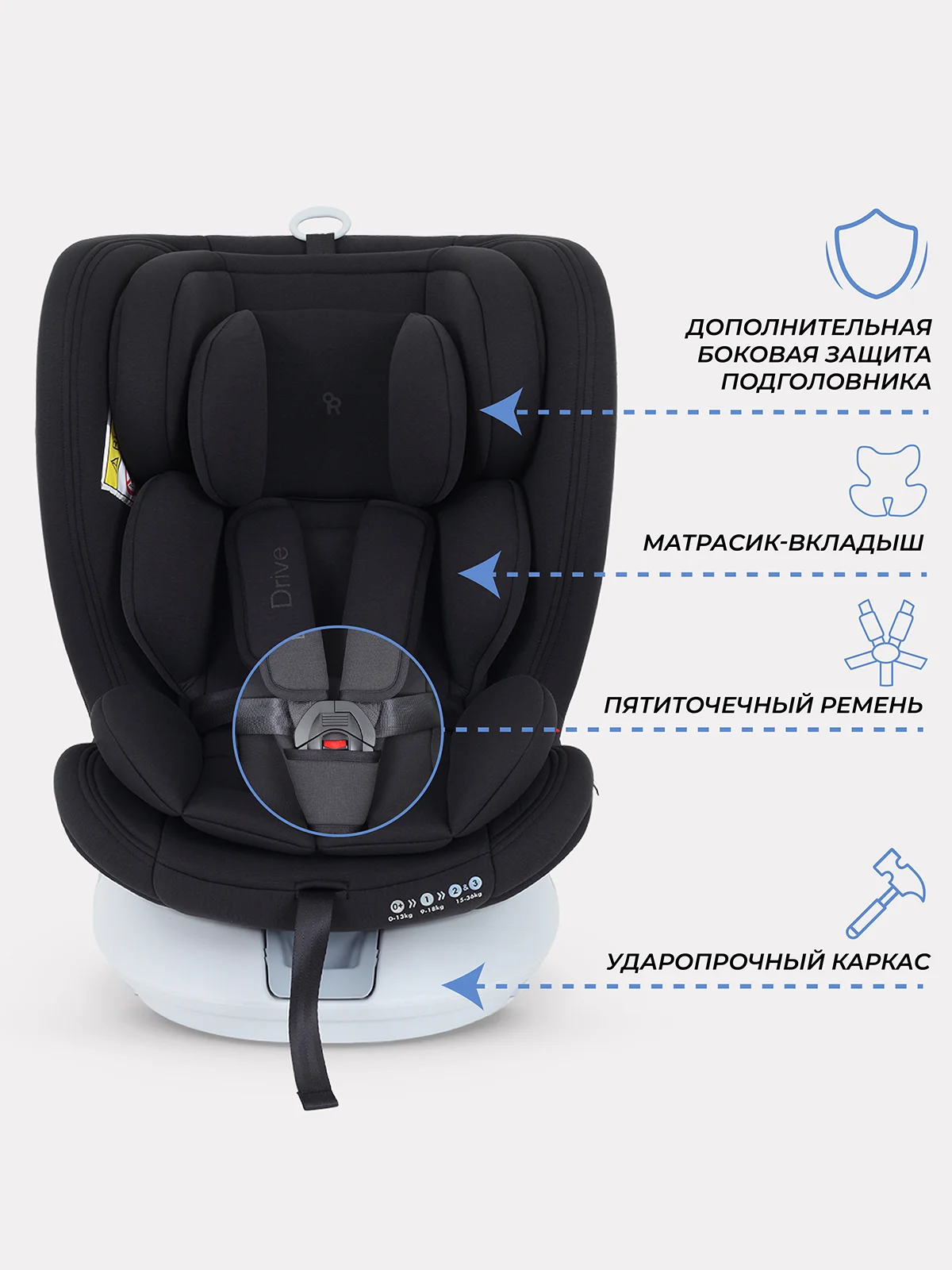 Черный автокресло RANT DRIVE isofix группа 0-1-2-3  0-36 кг
