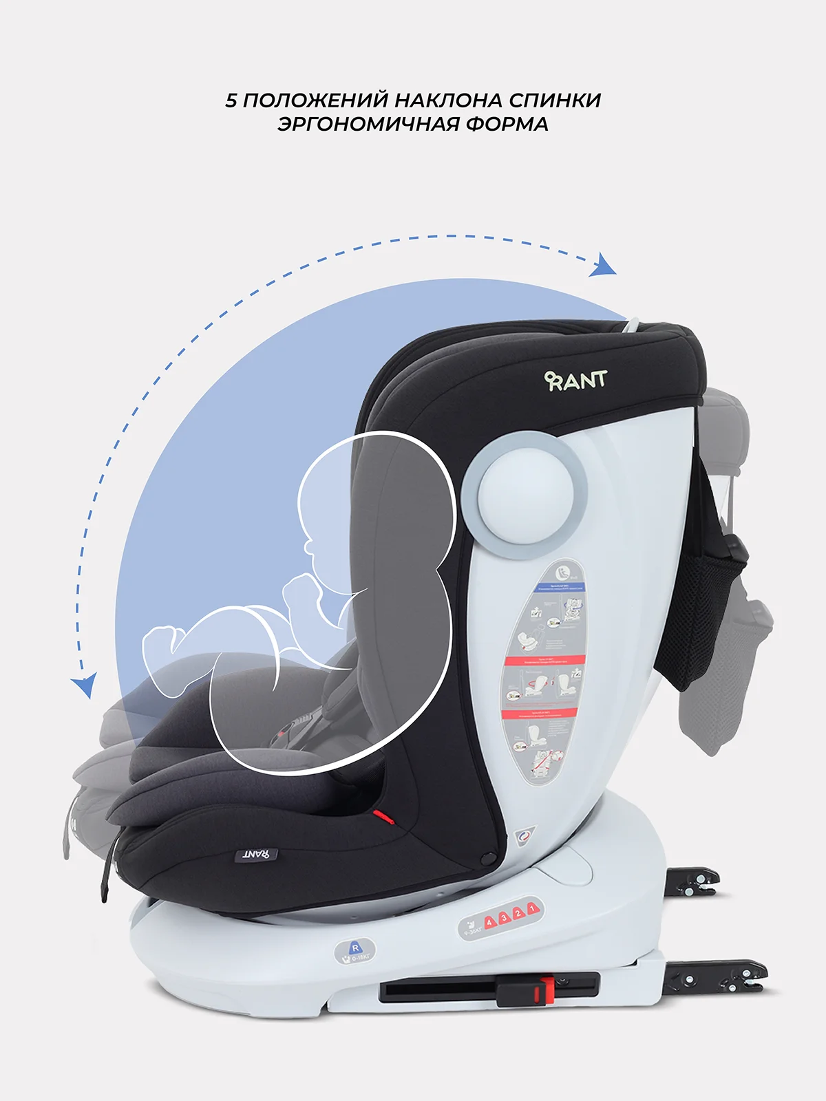 Серый автокресло RANT DRIVE isofix группа 0-1-2-3  0-36 кг