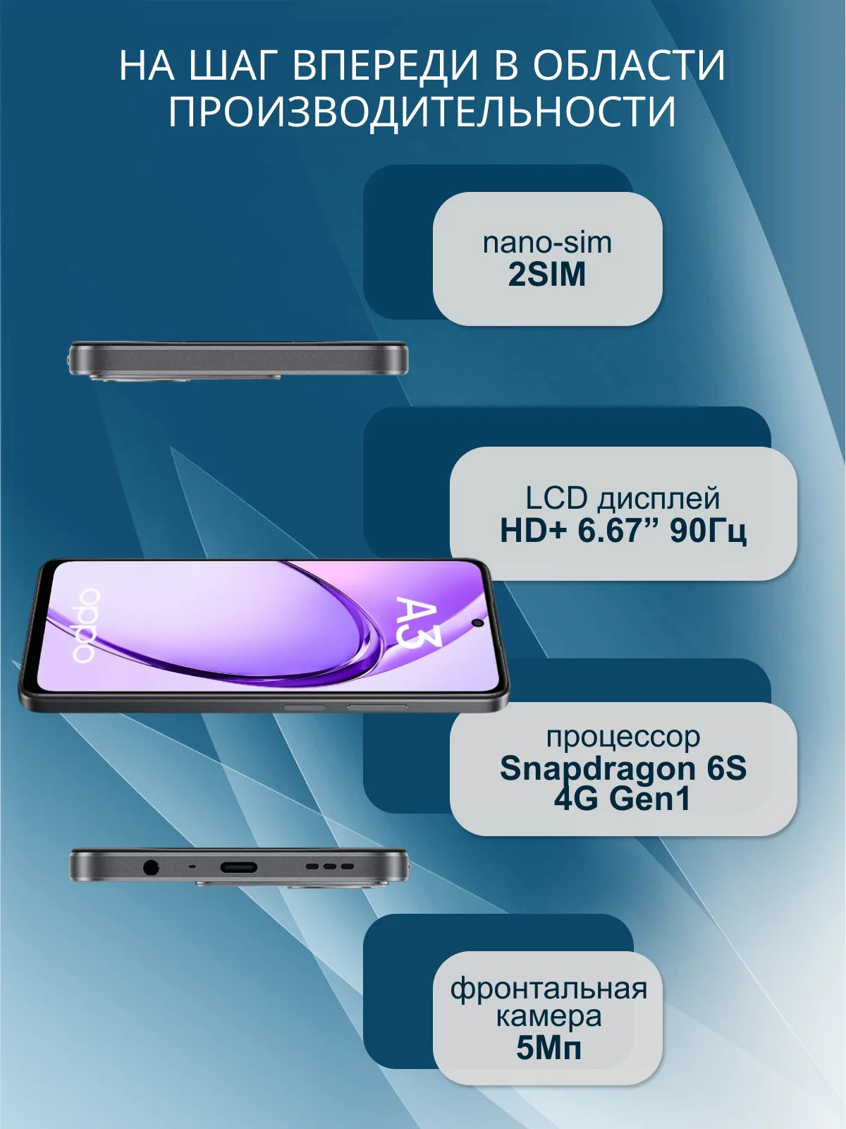 Черный смартфон Oppo A3 6/256 Гб