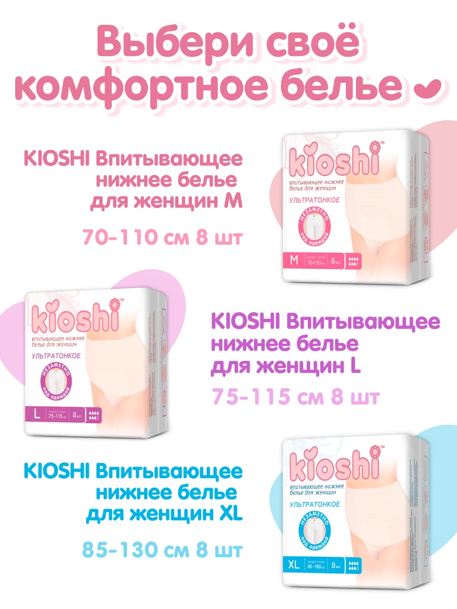 Трусики для женщин KIOSHI ультратонкие впитывающие, размер M/L, 8 штук