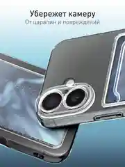 Прозрачный чехол для Apple iPhone 16 силиконовый ROSCO с карманом для карт, защитой камер, картхолдер