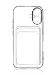 Прозрачный чехол для Apple iPhone 16 силиконовый ROSCO с карманом для карт, защитой камер, картхолдер