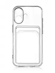 Прозрачный чехол для Apple iPhone 16 силиконовый ROSCO с карманом для карт, защитой камер, картхолдер