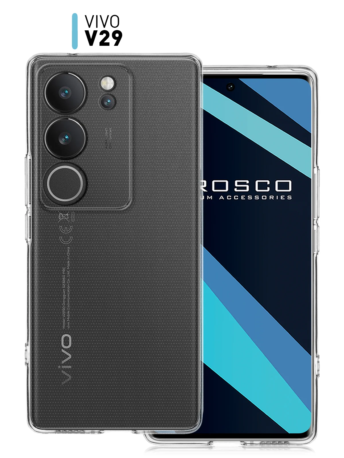 Прозрачный чехол для Vivo V29 матовый, прозрачный Rosco, силиконовый, с защитой камер