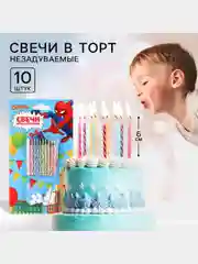 Ледяной набор свечей незадуваемых для торта, 10 штук. Человек паук, Синий трактор