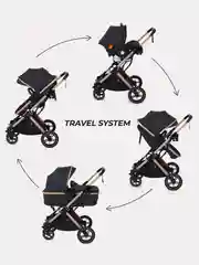 Черный коляска детская трансформер MOWBaby JASPER, 3 в 1
