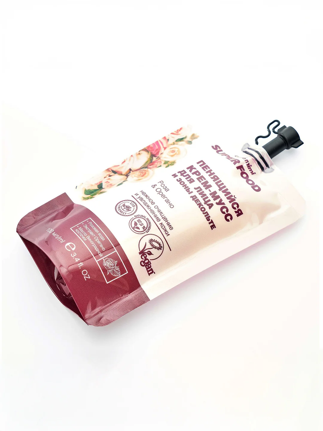 Cafe mimi Super Food  Пенящийся крем-мусс для  лица и зоны декольте Роза & Орегано, 100 мл