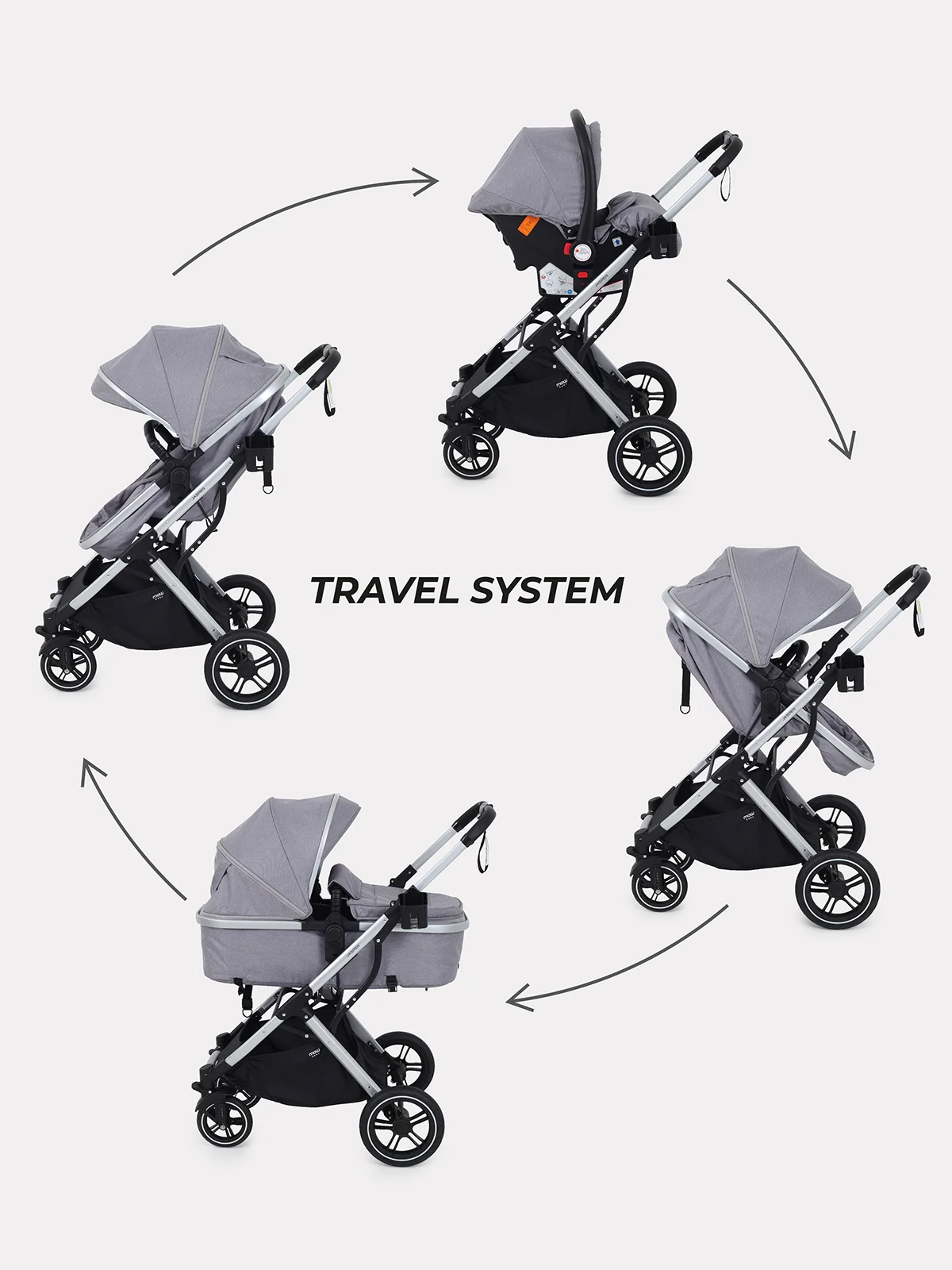Серый коляска детская трансформер MOWBaby JASPER, 3 в 1