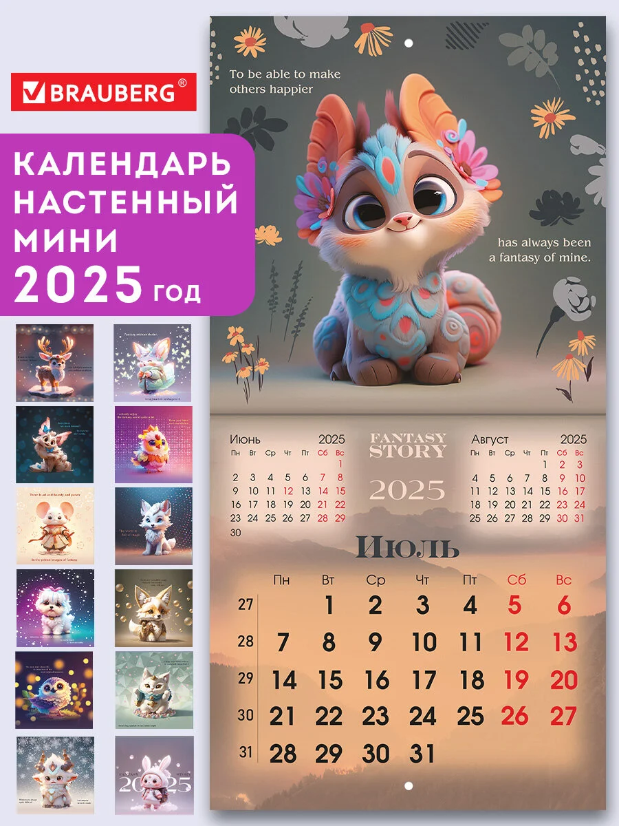 Календарь настенный на 2025 год перекидной, Brauberg, 12 листов, 22,5х22,5см, Мини