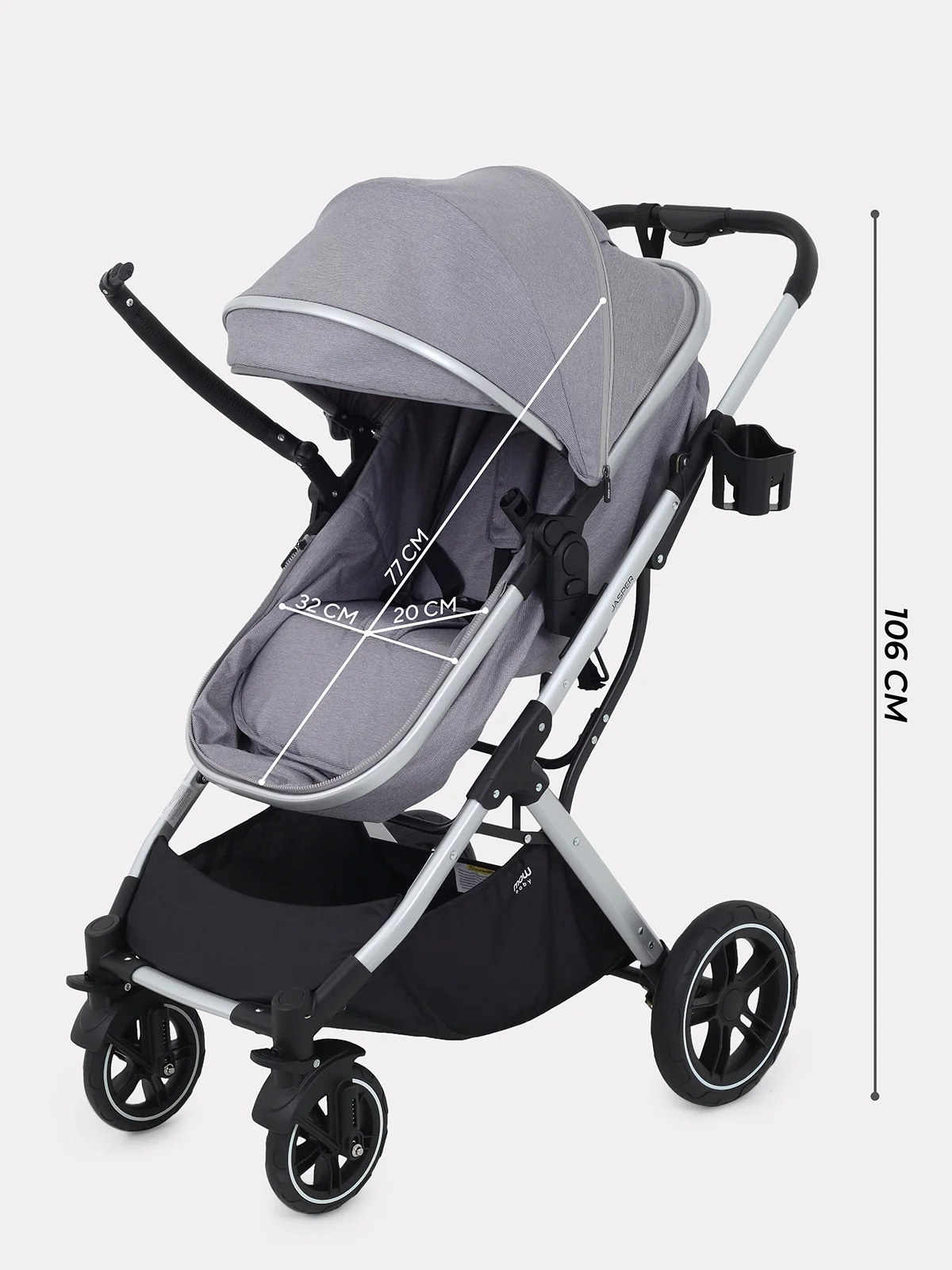 Серый коляска детская трансформер MOWBaby JASPER, 3 в 1
