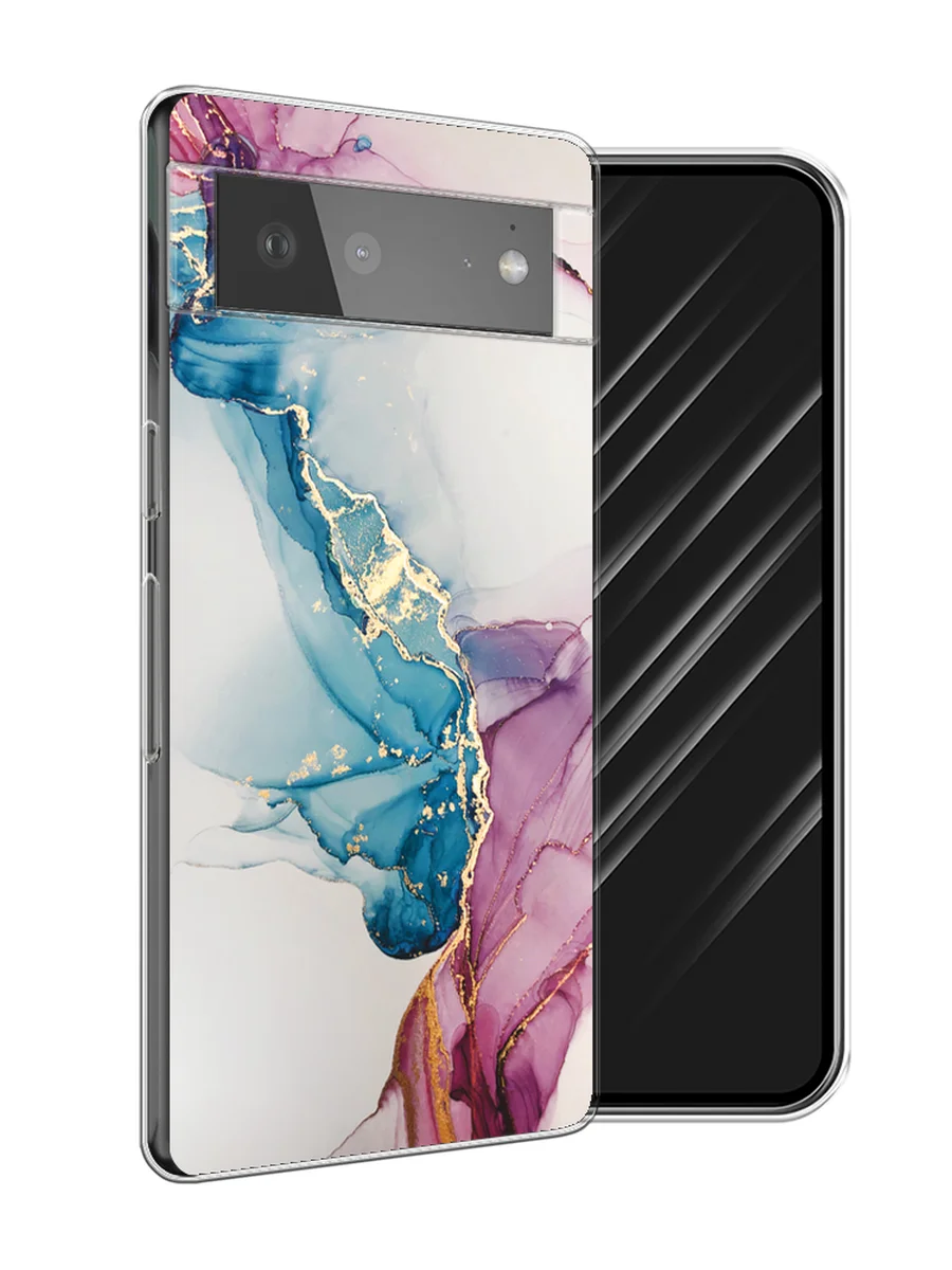 Ледяной силиконовый чехол на Google Pixel 6 / Гугл Пиксель 6 прозрачный, с рисунком, защита камеры