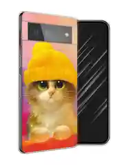 Желтый силиконовый чехол на Google Pixel 6 / Гугл Пиксель 6 прозрачный, с рисунком, защита камеры