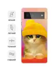 Желтый силиконовый чехол на Google Pixel 6 / Гугл Пиксель 6 прозрачный, с рисунком, защита камеры