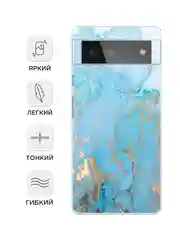 Светло-синий силиконовый чехол на Google Pixel 6 / Гугл Пиксель 6 прозрачный, с рисунком, защита камеры
