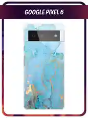 Светло-синий силиконовый чехол на Google Pixel 6 / Гугл Пиксель 6 прозрачный, с рисунком, защита камеры