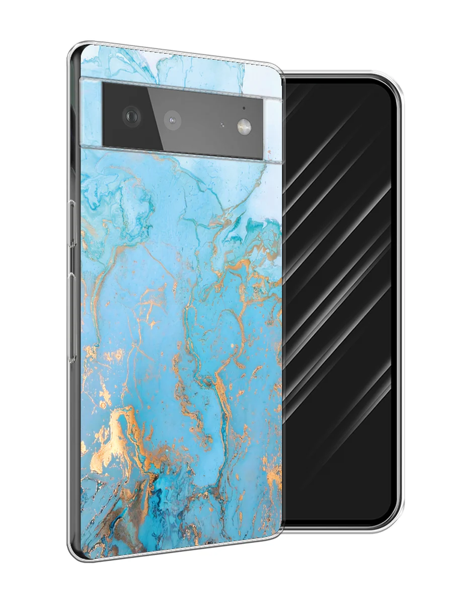 Светло-синий силиконовый чехол на Google Pixel 6 / Гугл Пиксель 6 прозрачный, с рисунком, защита камеры