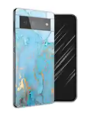 Светло-синий силиконовый чехол на Google Pixel 6 / Гугл Пиксель 6 прозрачный, с рисунком, защита камеры