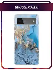 Голубой силиконовый чехол на Google Pixel 6 / Гугл Пиксель 6 прозрачный, с рисунком, защита камеры