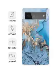 Голубой силиконовый чехол на Google Pixel 6 / Гугл Пиксель 6 прозрачный, с рисунком, защита камеры