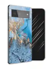 Голубой силиконовый чехол на Google Pixel 6 / Гугл Пиксель 6 прозрачный, с рисунком, защита камеры