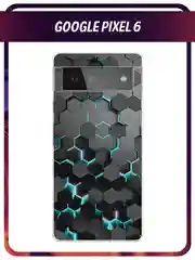 Бирюзовый силиконовый чехол на Google Pixel 6 / Гугл Пиксель 6 прозрачный, с рисунком, защита камеры