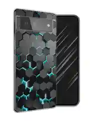 Бирюзовый силиконовый чехол на Google Pixel 6 / Гугл Пиксель 6 прозрачный, с рисунком, защита камеры