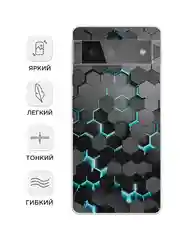 Бирюзовый силиконовый чехол на Google Pixel 6 / Гугл Пиксель 6 прозрачный, с рисунком, защита камеры