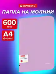 Папка Brauberg, для документов, тетрадей и бумаг А4 на молнии объемная пластиковая