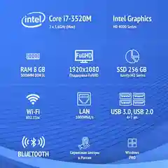 Azerty Мини-ПК AZ-0019 Intel Core i7-3520M, RAM 8 ГБ, SSD 256 ГБ, Intel HD Graphics, Win10