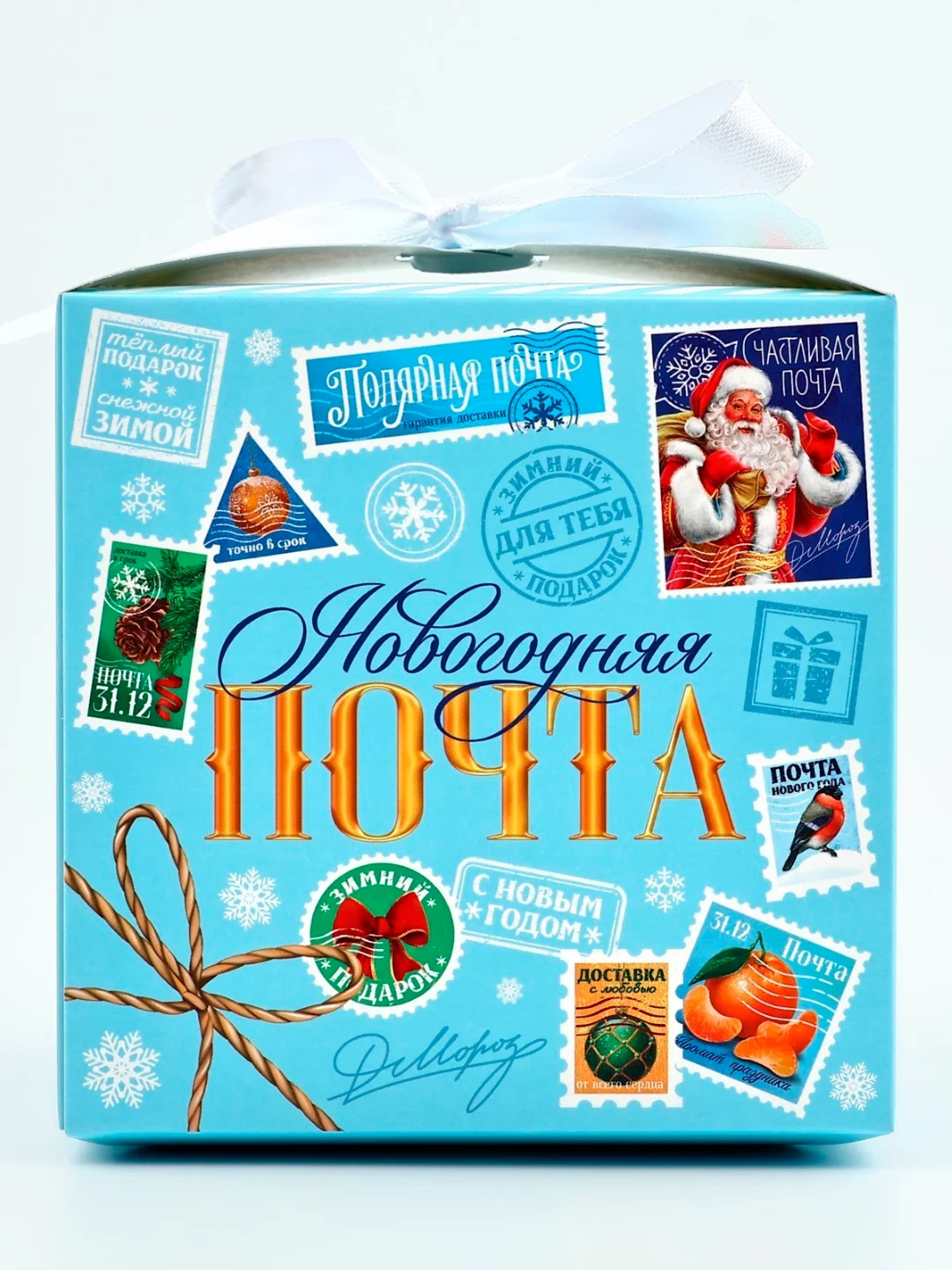 Голубой коробка подарочная квадратная, самосборная, новогодняя, 8 вариантов