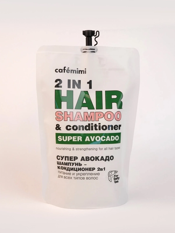 Cafe mimi Super Food Шампунь-кондиционер для волос 2 в 1 СУПЕР АВОКАДО, 450 мл