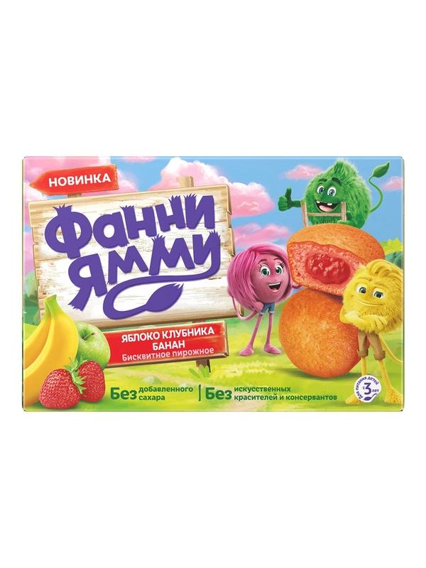 Пирожное бисквитное Фанни Ямми, яблоко,клубника, банан, для детей с 3 лет, 100 г