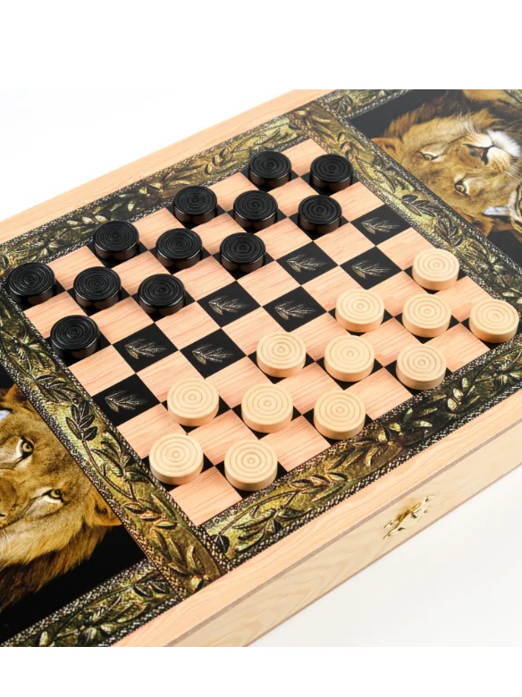 Нарды деревянные большие, настольная игра "Лев и тигр", 50 х 50 см, с шашками