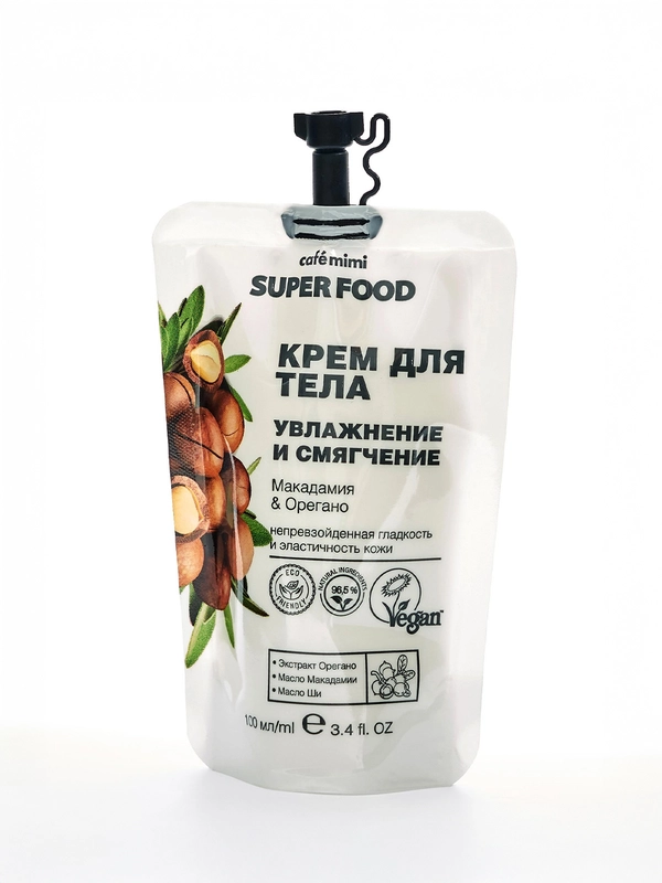 Cafe mimi Super Food  Крем для тела Увлажнение и Смягчение Макадамия & Орегано, 100 мл