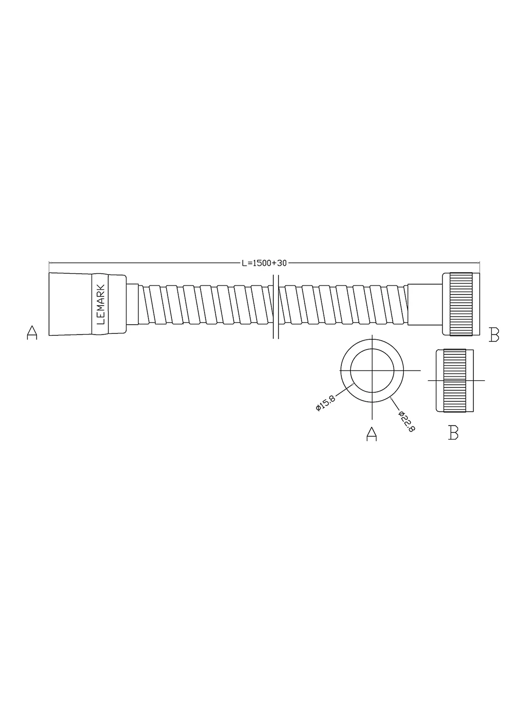 Шланг для душа Lemark LE8030S, сталь, 1,5 м, хром