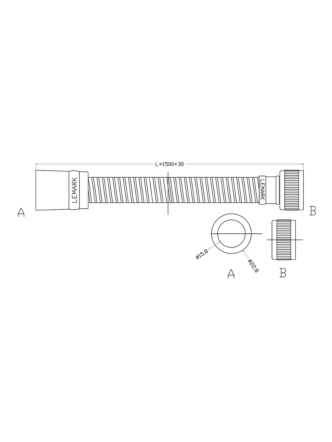 Шланг для душа Lemark LE8044P, ПВХ, 1,5 м