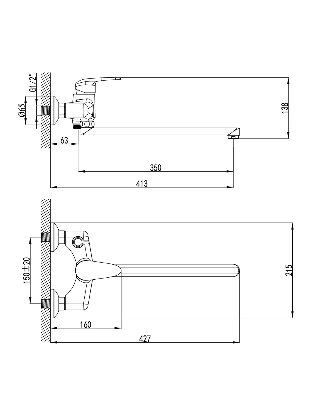 Смеситель для ванны с душем Lemark Pramen LM3317C, с длинным изливом, боковой дивертор
